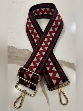 Ah-dorned Burgundy Black Woven Guitar Bag Strap Adjustable Gold Hardware
